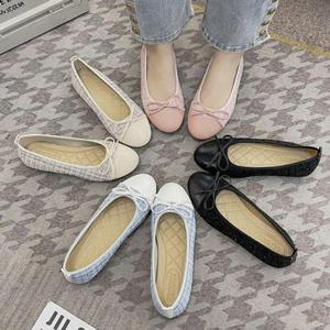 [쏭스마켓]트위드 에나멜 배색 리본 단화 플랫슈즈 0024