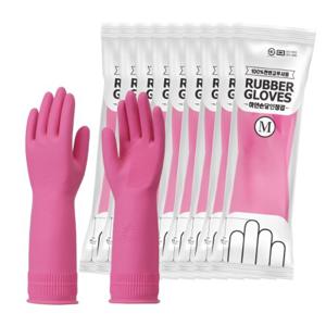 하얀손 국내산 김장용 핑크 롱 주름 고무장갑 (중/대) 10입 1세트