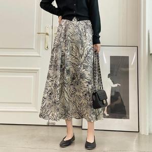 [옷자락] 여자 빅플라워 드로잉 a라인 밴딩 가을치마 롱스커트