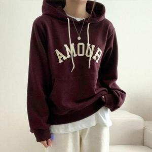 [유야]캐주얼 레터링 면 후드티 맨투맨 긴팔티 MTM -TS0566H- 빅사이즈 루즈핏 여성 가을