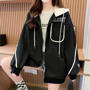 나바바 / NC446 캐주얼 배색 포인트 긴팔 기모 후드 집업