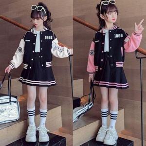 [삐삐네옷가게]여아 초등학생 베이스볼86 봄가을 자켓 플리츠 스커트 상하 세트