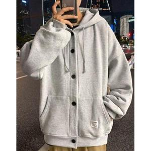[메이비누스]3color 오버핏 후드 단추 집업 기모 학생 남여공용 (블랙 그레이 베이지) 남자 여자