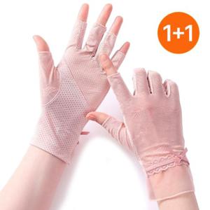 1+1 여성 레이스 리본 반장갑 자외선차단 미끄럼방지 여름 운전 골프 장갑