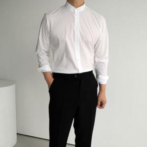 [맨즈북]국산 차이나카라 남성긴팔와이셔츠 흰색 스판정장남방