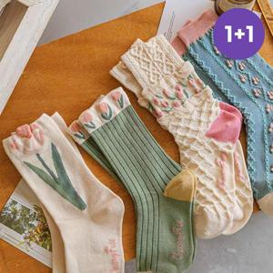 [루즈루나] 4컬레+4컬레 아리아 여성 튤립 무압박 삭스 골지 복고풍 양말