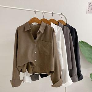 허니제이 / 케이셔 스웨이드 포켓 무지 세미크롭 셔츠(4color)