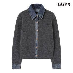 GGPX 데님 배색 카라 버튼업 긴팔 가디건 (GPDCK003D)