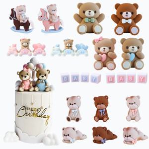 핑크 블루 베어 생일 케이크 토퍼 사랑스러운 아기의 행복한 첫 번째 생일 케이크 베이비 샤워 베어 테마 파티 성별 공개