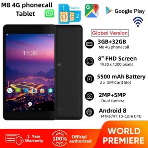 뜨거운 판매 8인치 4G 전화 통화 안드로이드 8.0 태블릿 듀얼 SIM 카드 3GB RAM 32GB ROM 10코어 MTK6797 1920x1200 픽셀 GPS