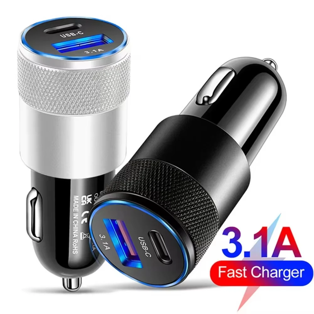 3.1A USB PD 차량용 충전기 유형 C iPhone 용 고속 충전 차량용 전화 어댑터 Xiaomi Huawei 차량용 시가 라이터 빠른 충전기