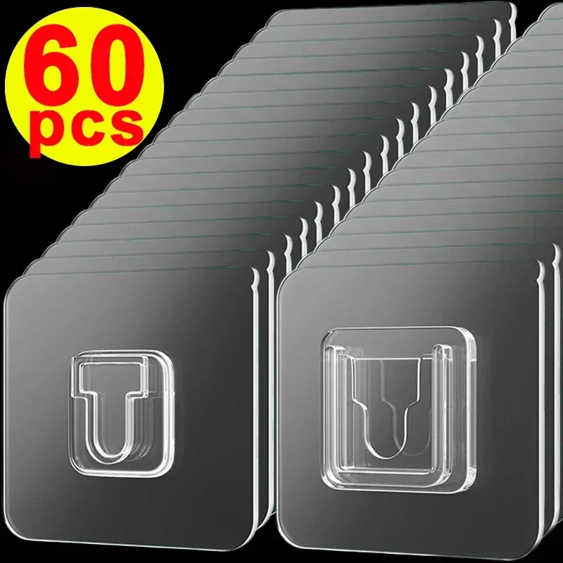 양면 자가 점착 벽걸이 후크 강력 접착 투명 무자국 주방 침실 벽걸이 후크 수납 홀더 도매