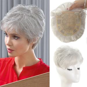 여성용 회색 단발 교체 블록, 흰 머리를 덮는 합성 가발, 자연스럽게 일상 사용에 적합