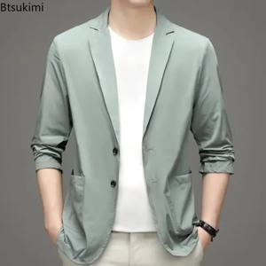 남성용 새로운 2025 경량 캐주얼 정장 재킷 봄 여름 하이 엔드 비즈니스 블레이저 남성 아이스 실크 썬 프로텍션 슈트 탑스