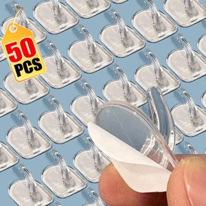 50/10PCS 미니 투명 벽 후크 자기 접착제 투명 스티커 옷걸이 벽 장식 후크 홈 주방 욕실 스토리지 주최자