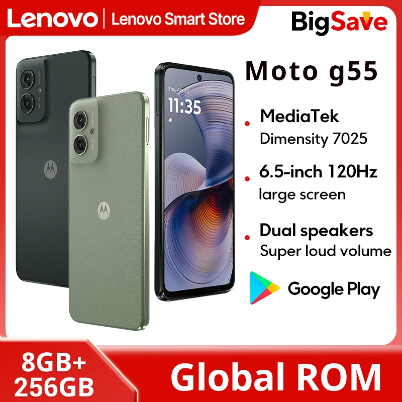 모토로라 MOTO G55 스마트폰 오리지널 글로벌롬 6.5인치 120Hz 디스플레이 미디어텍 디멘시티 7025 CPU 256GB 50MP 휴대폰