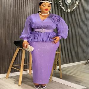 플러스 사이즈 아프리카 파티 롱 드레스 여성용 2025 신상 다쉬키 안카라 스팽글 이브닝 가운 터키 의상 로브 아프리카 의류