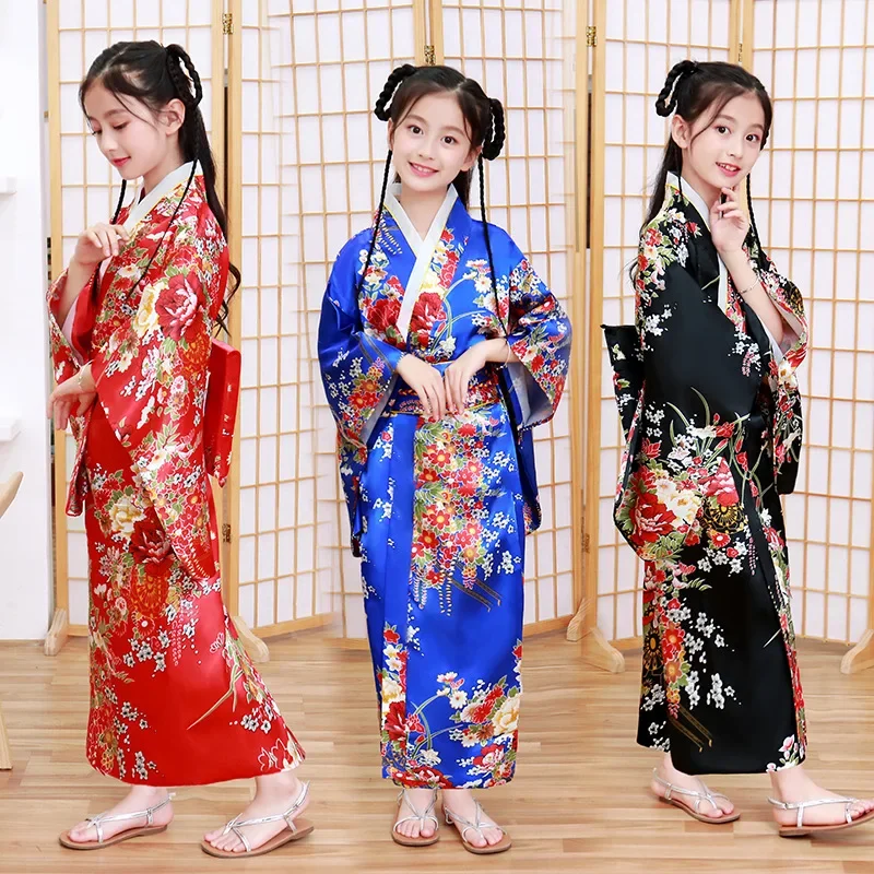 원피스 일본 목욕 가운 프린트 기모노 세트, 여아 코스프레, 학교 공연, 초등학생용 전통