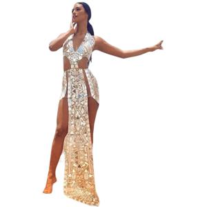 섹시한 할로우 스윙 테일 나이트 클럽 의상과 활주로 생일 파티 및 무대 공연을위한 새로운 모델 매력적인 다이아몬드 Onesie