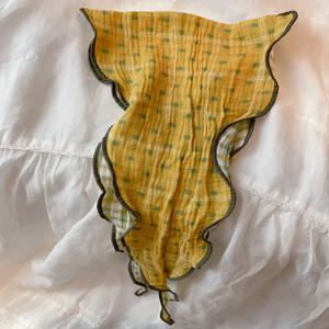 순면 양면 체크 다이아몬드 스카프 여성용 예술적 부드러운 소녀 헤드스카프 작은 리본 타이 부드러운 스타일 사각 스카프