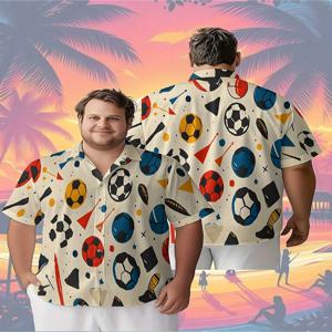 남성용 플러스 사이즈 하와이안 셔츠축구, 농구, 야구 및 기타 스포츠 요소패턴, 남녀공용 알로하 셔츠, 여름 옷