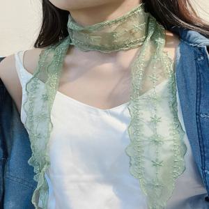 한국 스타일 여름 레이스 스카프 여성용 작은 긴 타이 헤어 리본 넥 워머 패셔너블 아우터웨어 액세서리 다용도 반다나