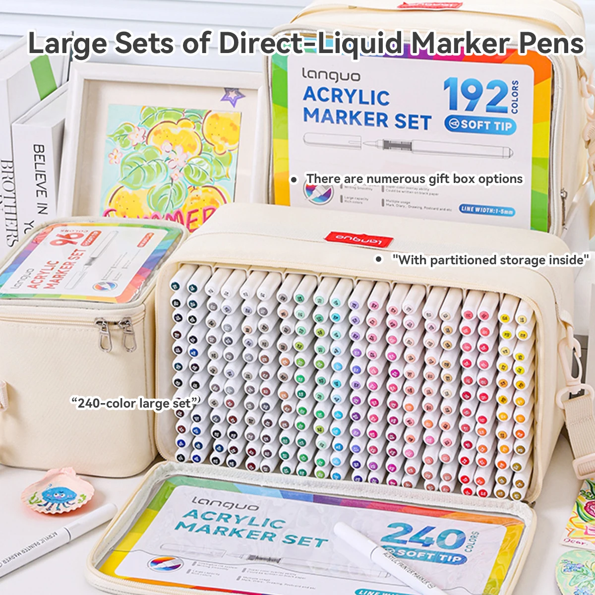 LanGuo 96-240 색상 아크릴 페인트 펜, 돌 그림 용 액체 브러시 마커, DIY 미술 용품, 방수 아티스트 문구