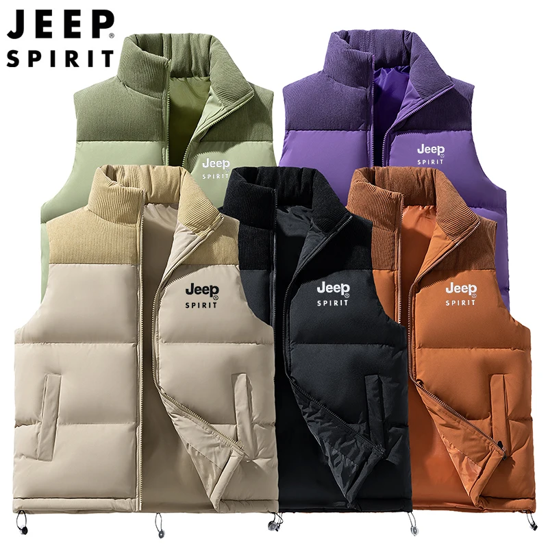 Jeep Spirit 남자 조끼 가을, 겨울 스탠드 칼라 민소매 따뜻한 방풍 조끼 패션 스포츠 캐주얼 조끼 잭