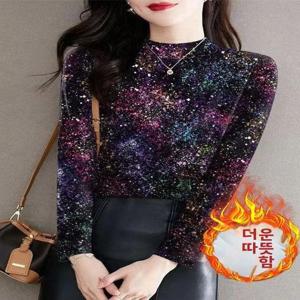 양면 벨벳 베이스 셔츠 여성용 가을 겨울 하프 하이 칼라 엄마 따뜻한 다용도 패셔너블 플로럴 탑 롱 포켓 손수건