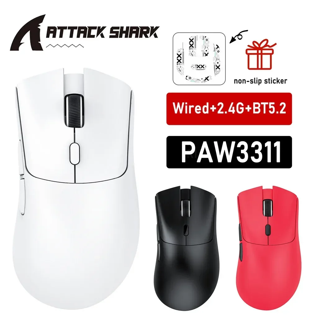 ATTACK SHARK R1 1000Hz Bluetooth 무선 마우스 18000dpi PAW3311 트라이 모드 Bluetooth 2.4G USB 연결 매크로 게임용 마우스