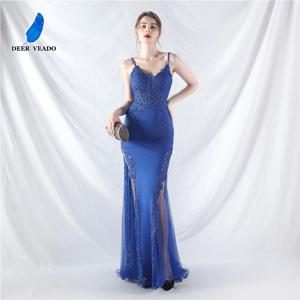 DEERVEADO 여성용 우아한 인어 부드러운 새틴 이브닝 원피스, 아플리케 10 색, 공식 행사 드레스, 웨딩 파티 원피스