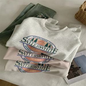 여성용 루즈 그래픽 맨투맨 한국 후디, 용수철 2024 프린트 라운드넥 풀오버