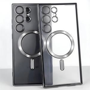 렌즈 보호대 마그네틱 무선 충전 케이스, 삼성 갤럭시 S24, S23, S22 울트라 플러스용, 투명 소프트 후면 커버