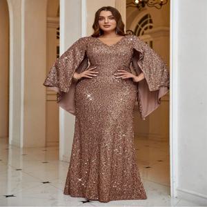 플러스 사이즈 빛나는 화려한 볼룸 이브닝 원피스 핑크 숄, 빅 사이즈 웨딩 이브닝 원피스, 여성 무도회 원피스, 4XL, 5XL