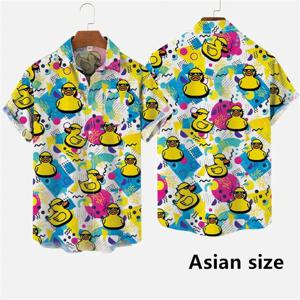 하와이 남자 셔츠 3D 인쇄 만화 귀여운 오리 인쇄 짧은 소매 셔츠 힙합 여름 단추 셔츠 남성용