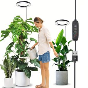 식물 성장 조명, 전체 스펙트럼 LED 실내 식물 조명, 3/9/12시간 자동 스위치 타이머로 높이 조절 가능