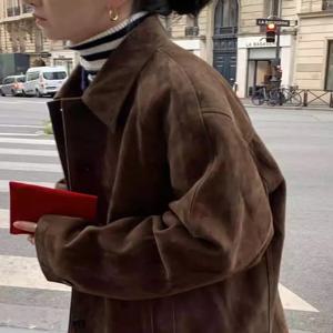 레오파드 동대문 레트로 스웨이드 라펠 와이드 넥 수트 다용도 데일리 출퇴근 스타일 긴팔 폴로 칼라 레귤러 핏 여성 수트