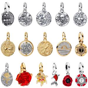 빈티지 925 스털링 실버 라운드 참 꽃 해골 뱀 새 인감 비즈 귀걸이 팔찌 목걸이 여성 DIY 쥬얼리 선물