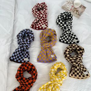 블루 니트 체크 스카프 여성용 겨울 고급 다용도 따뜻한 목도리 숄 어깨 커버 겨울 패션 액세서리