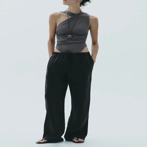 2025년 가을 신상 여성용 올매치 플리츠 비대칭 실크 네트 숄더 오픈 원피스 다용도 패셔너블 무대 의상