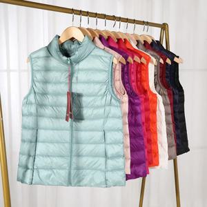 여성용 다운 베스트 짧은 흰색 오리털 민소매 조끼 가을 겨울 캐주얼 따뜻한 이너웨어 아우터웨어