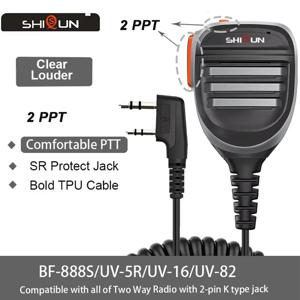 UV-5R 마이크 스피커 UV-K5 K58 5R 플러스 워키토키, UV-82 UV-16 BF-F8HP BF-888S UV-13 프로 라디오 PTT 마이크 켄우드 플러그 2 핀 K