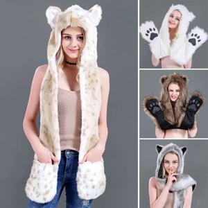 따뜻한 귀마개 모자, 따뜻한 귀마개 모자, 3 in 1, 스카프 장갑 포함, 부드러운 방풍 모자, 스카프 세트, 겨울