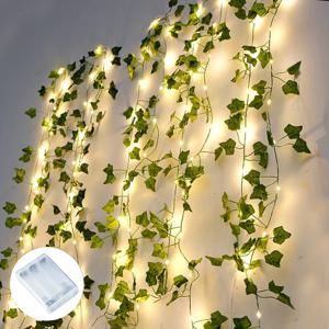 아이비 전구 스트링 조명, 인공 녹색 잎 배터리 구동, 크리스마스 트리 화환 조명, 잡초 제거, 홈 데코, 2 미터, 20LED