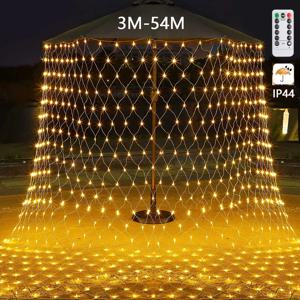 3M-54M LED 야외 낚시 그물 크리스마스 요정 조명 꽃줄 정원 거리 갈 랜드 커튼 웨딩 트리 라마단 장식 2023