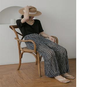 폴카 도트 아이스 실크 와이드 레그 팬츠 여성 여름 얇은 캐주얼 비치 사이드 비치 팬츠 소형 사이즈 도파민 가벼운 잠옷