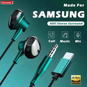 하이파이 베이스 스테레오 볼륨 조절 헤드셋, HD 마이크 포함, 3.5mm 유선 이어버드, 아이폰 15, 삼성 갤럭시 이어폰, C 타입 헤드폰