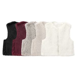 2025 가을 신상 여성 의류 인조 모피 효과 민소매 라운드넥 숏 베스트 탑