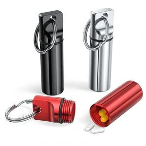 밀봉된 보관함, 플랫 헤드, 원형 합금 카트리지 및 비타민 피쉬 오일용 키체인이 포함된 알루미늄 방수 알약 상자 케이스