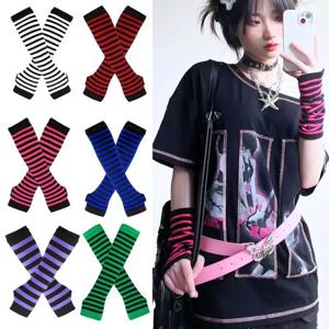 뜨거운 줄무늬 반 손가락 장갑 긴 여성 소녀 팔 슬리브 장갑 따뜻한 크리스마스 할로윈 팔꿈치 장갑 니트 손목 밴드
